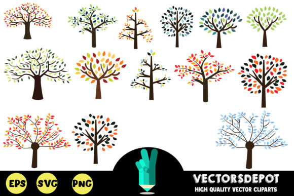 Colorful Trees Graphics for Crafting