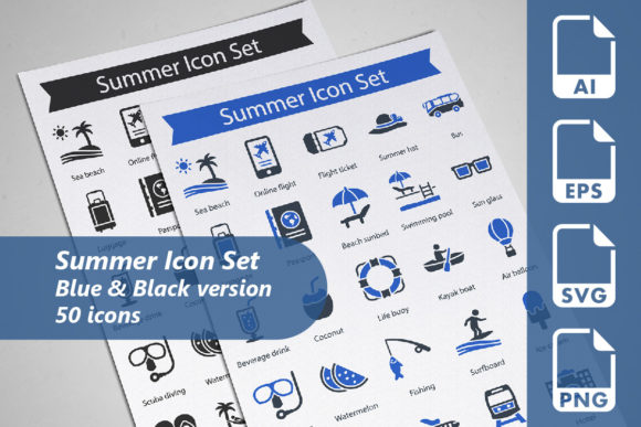 Summer Icon Set Graphics for Crafting